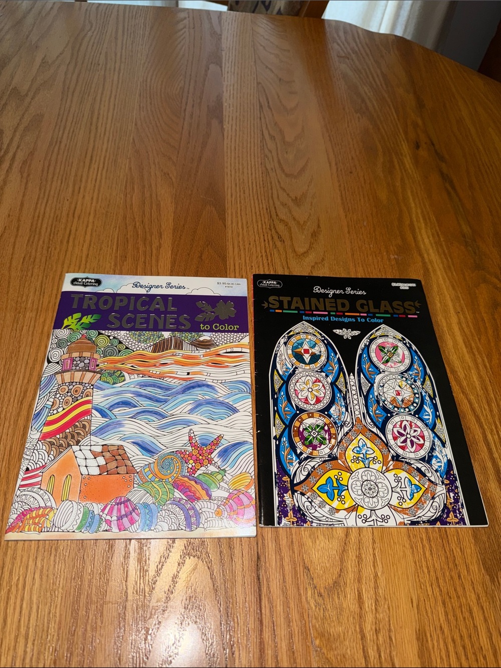 NEVER USE (2) Tropical Scenes & Stained Glass Coloring Books - Multi-Color